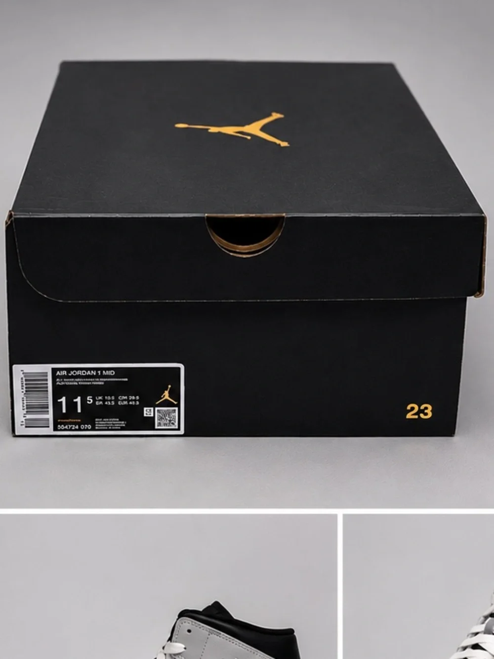 Jordan Mid-Top Sneakers - Black, White, Gold Accents